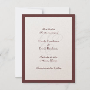 Brown border monogram wedding announcement card