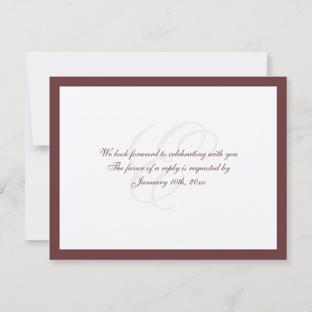 Brown border shimmer traditional wedding response invitation (Front)