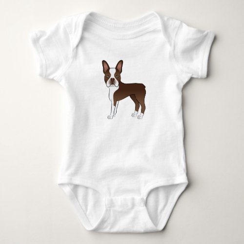 Brown Boston Terrier Adorable Cartoon Dog Design Baby Bodysuit