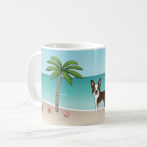 Brown Boston Terrier At A Tropical Summer Beach Coffee Mug