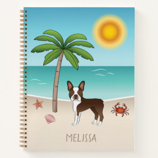 Brown Boston Terrier At A Tropical Summer Beach Notebook