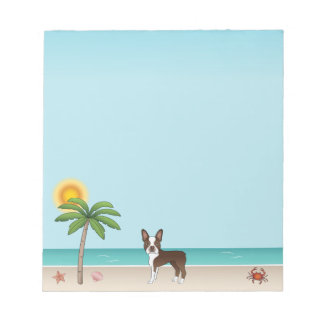 Brown Boston Terrier At A Tropical Summer Beach Notepad