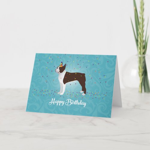 Brown Boston Terrier Birthday Design Card