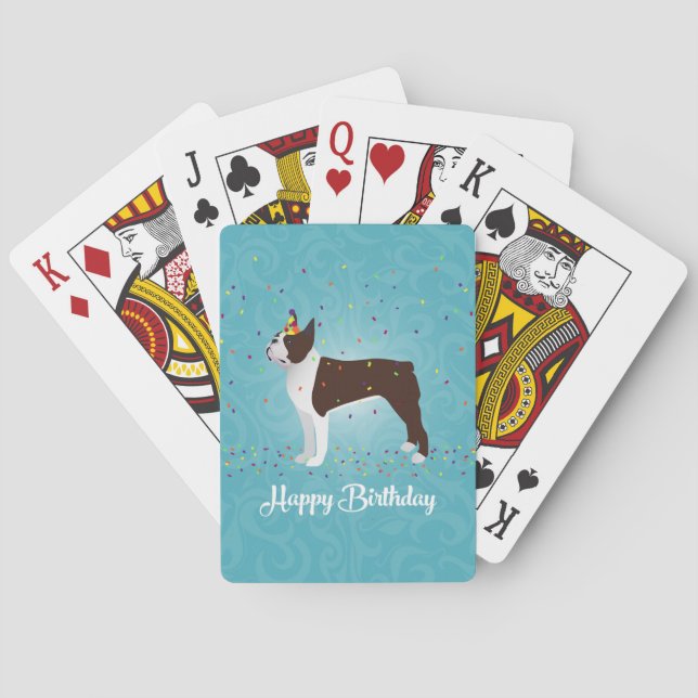 Brown Boston Terrier Birthday Design Poker Cards (Back)