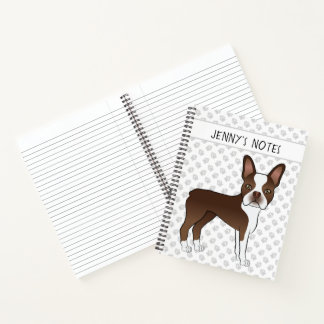 Brown Boston Terrier Cartoon Dog &amp; Custom Text Notebook
