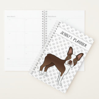 Brown Boston Terrier Cartoon Dog &amp; Custom Text Planner