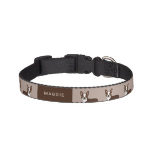 Brown Boston Terrier Cartoon Dogs & Custom Name Pet Collar