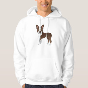 Brown Boston Terrier Cute Cartoon Dog Drawing Hoodie