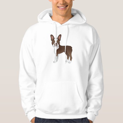 Brown Boston Terrier Cute Cartoon Dog Drawing Hoodie