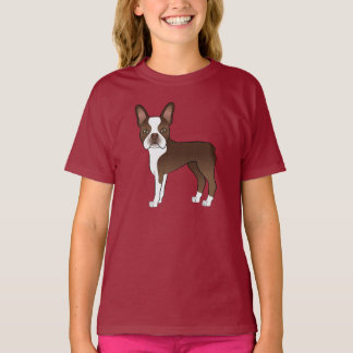 Brown Boston Terrier Cute Cartoon Dog Illustration T-Shirt