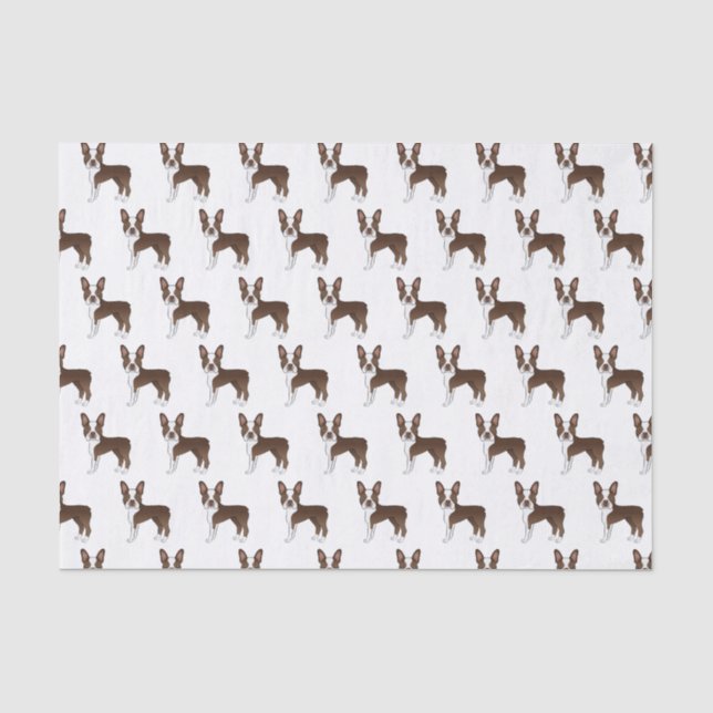 Brown Boston Terrier Cute Cartoon Dog Pattern Tissue Paper (Front)