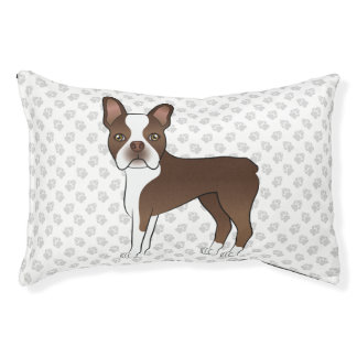 Brown Boston Terrier Cute Cartoon Dog &amp; Paws Pet Bed