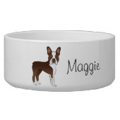 Brown Boston Terrier Cute Cartoon Dog With A Name Bowl (Front)