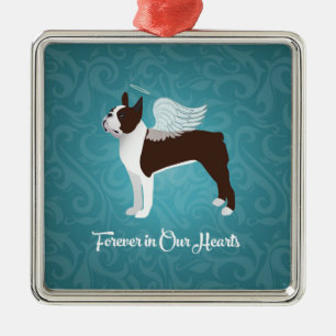 Brown Boston Terrier Dog Angel Pet Memorial Metal Ornament