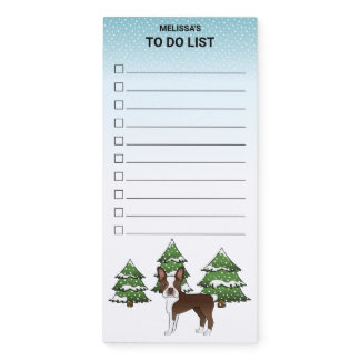 Brown Boston Terrier In A Winter Forest To Do List Magnetic Notepad