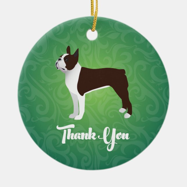 Brown Boston Terrier Thank You Note Design Ceramic Ornament (Front)