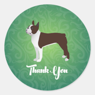 Brown Boston Terrier Thank You Note Design Classic Round Sticker