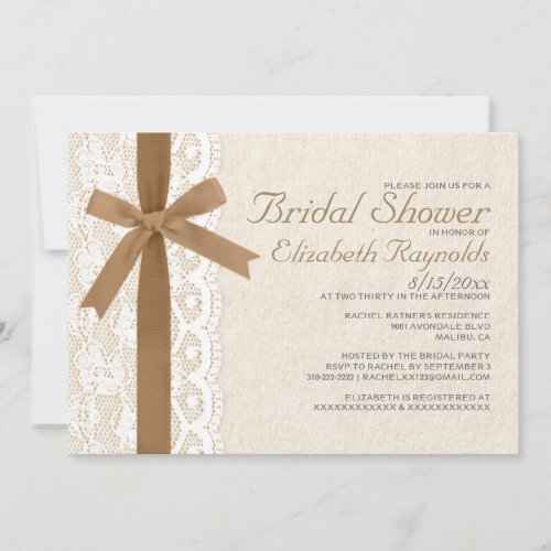 Brown Bow &amp; Lace Bridal Shower Invitations