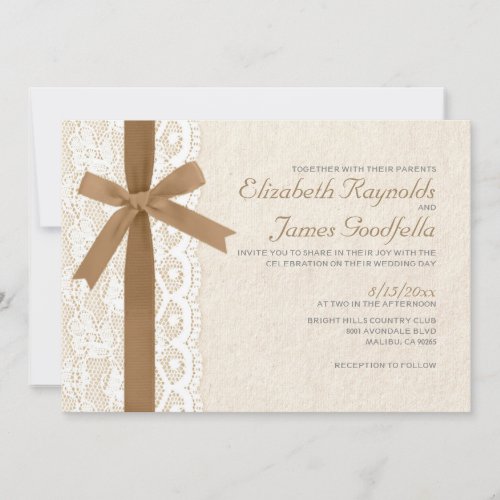 Brown Bow &amp; Lace Wedding Invitations