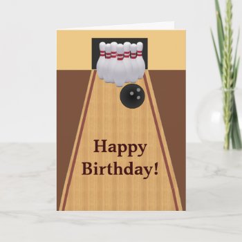 Brown Bowling Birthday Greeting Card by SpecialOccasionCards at Zazzle