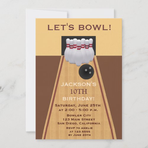Brown Bowling Birthday Party Invitation