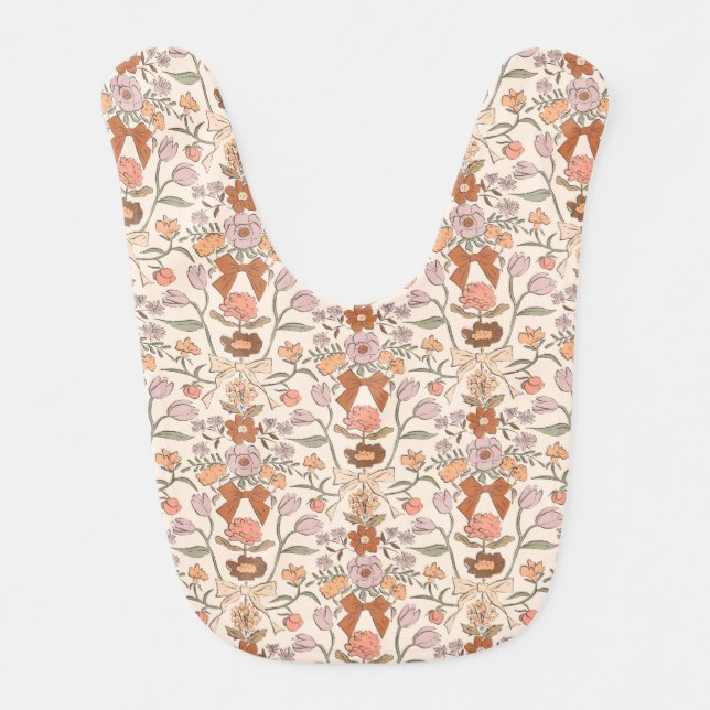 Brown Bows and Flowers  Baby Bib (Front)