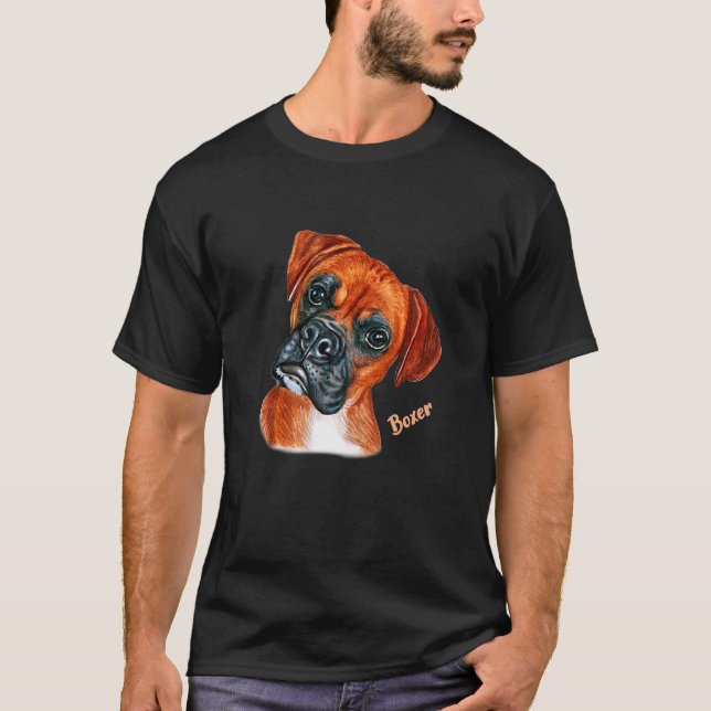 Brown Boxer Dog Portrait T-Shirt (Front)