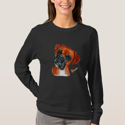 Brown Boxer Dog Portrait T_Shirt