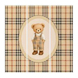 Brown Boy Teddy Bear Vintage Triptych