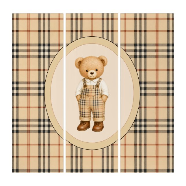 Brown Boy Teddy Bear Vintage Triptych (Front)
