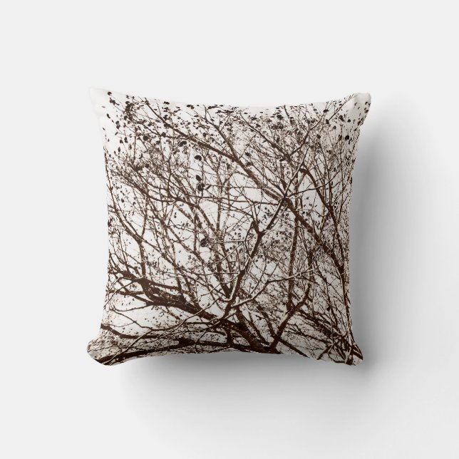 Brown Branches on White Throw Pillow (Front)