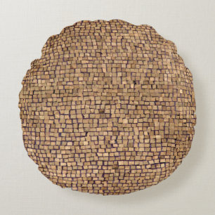 Brown brick block round pillow