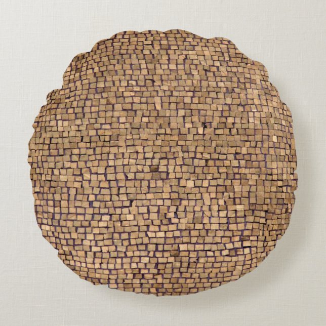 Brown brick block round pillow (Front)