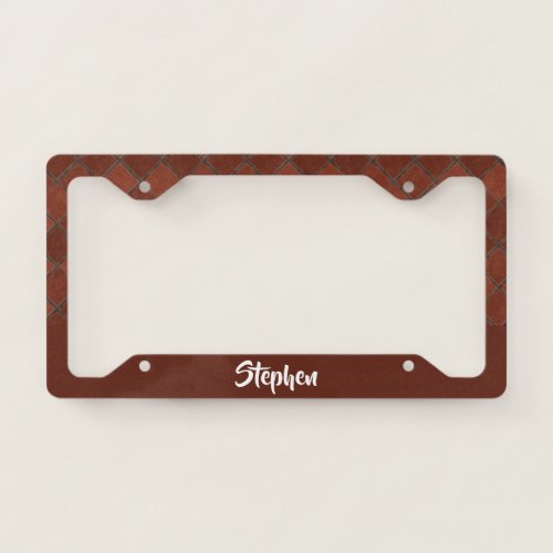 Brown brick pave pattern license plate frame