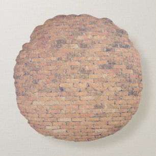 Brown brick wall photography round pillow