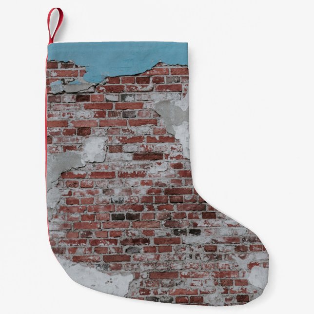 Brown brick wall small christmas stocking (Front)