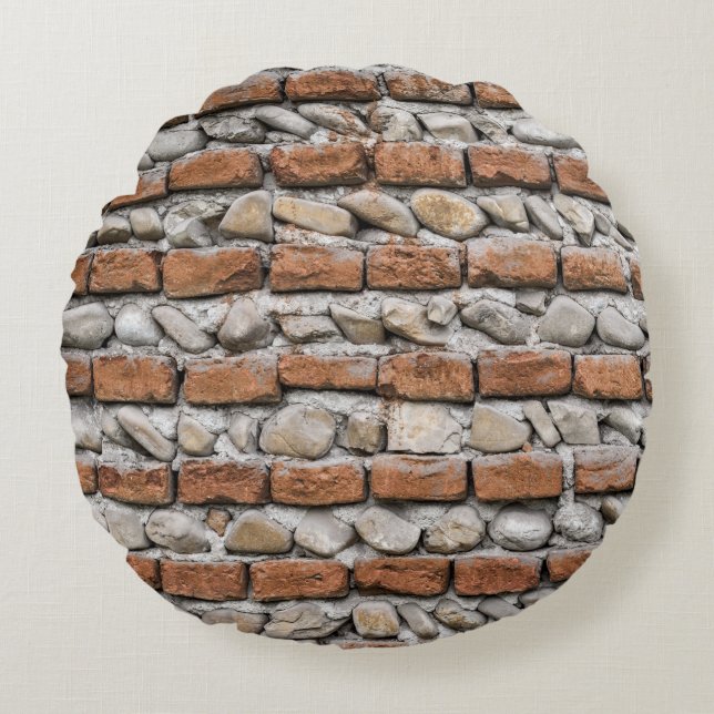 Brown bricks wall round pillow (Front)