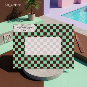 Brown & Bright Green Checkered Return Address    Envelope
