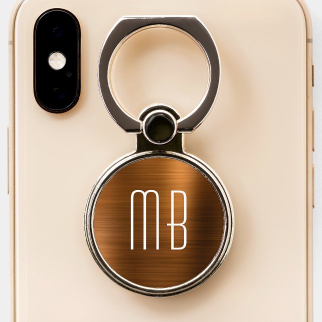 Brown Bronze Monogram Initials Phone Ring Stand (Close Up)