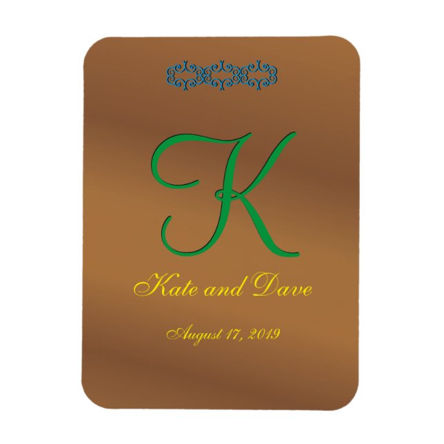 Brown Bronze Pecan 3d Monogram Magnet (Vertical)