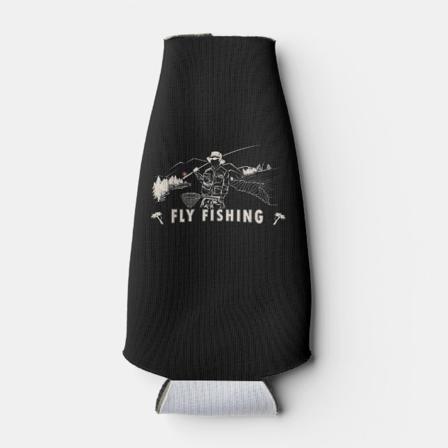 Brown Brook Trout Fly Fishing Gift Fisherman Line Bottle Cooler (Front)