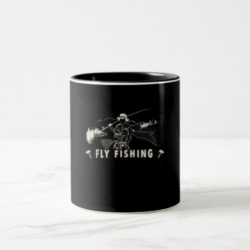 Brown Brook Trout Fly Fishing Gift Fisherman Line Two_Tone Coffee Mug
