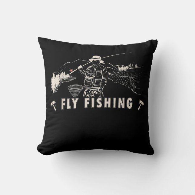 Brown Brook Trout Fly Fishing Gift Fisherman Throw Pillow (Front)