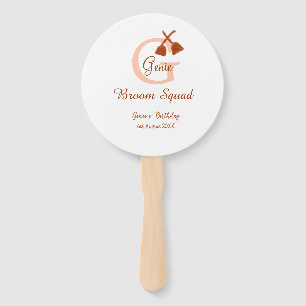 Brown broom Squad Birthday name peach monogram Hand Fan
