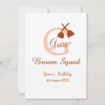 Brown broom Squad Birthday name peach monogram