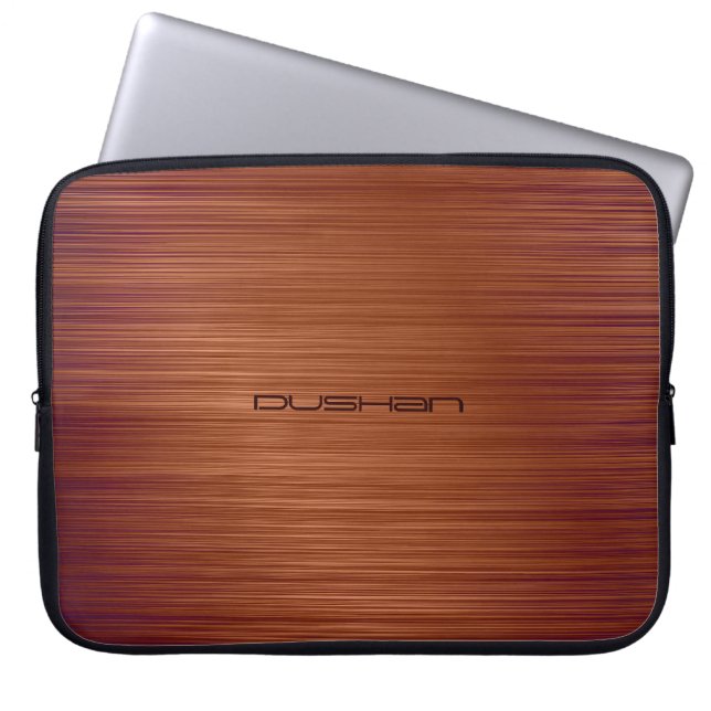 Brown Brushed Metal Pattern-Customizable Monogram Laptop Sleeve (Front)