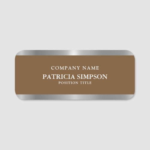 Brown Brushed Silver Metallic A Touch Of Elegance Name Tag