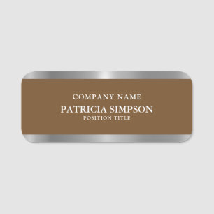 Brown Brushed Silver Metallic Elegance Name Tag