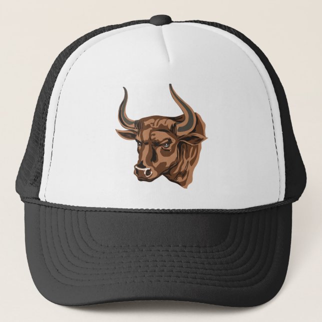 brown buffalo with big horns trucker hat (Front)