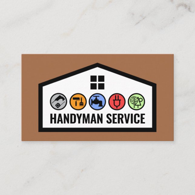 Brown Building Frame With Handyman Tools Business Card (Front)